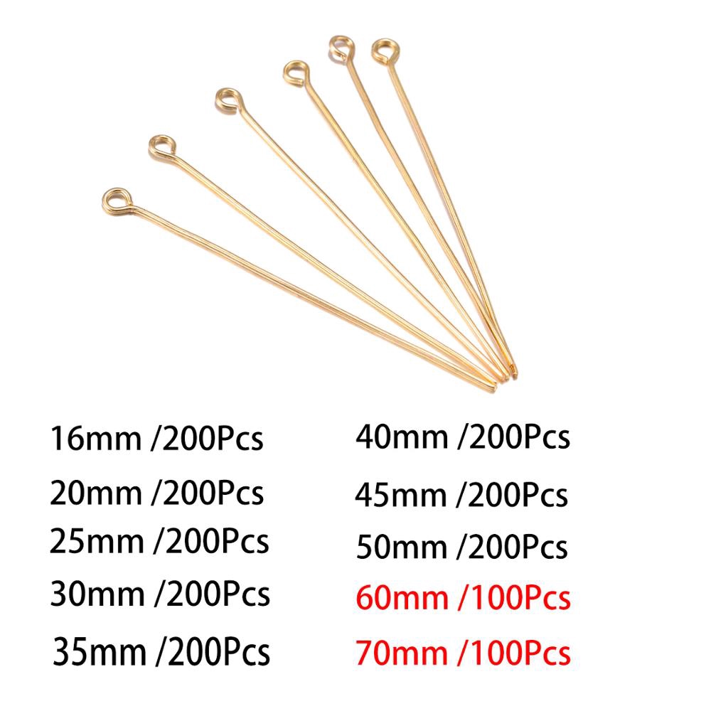 200pcs Pin Eye Head 16 20 25 30 35 40 45 50mm Warna Gold Silver Untuk Membuat Perhiasan Diy