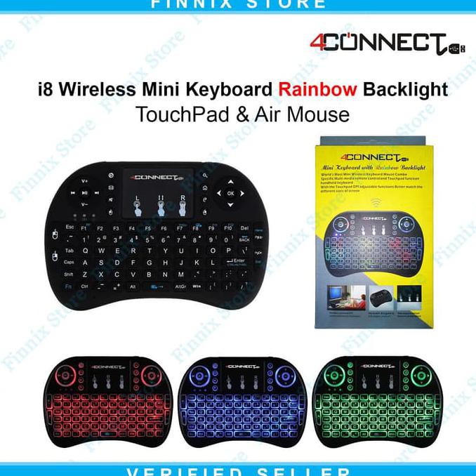 4Connect i8 RGB Wireless Mini Keyboard Air Mouse TouchPad Rainbow HIGH QUALITY