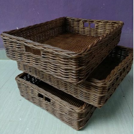 Keranjang rotan nampan besar persegi panjang penyimpan toples gelas serbaguna 45x35x10 cm