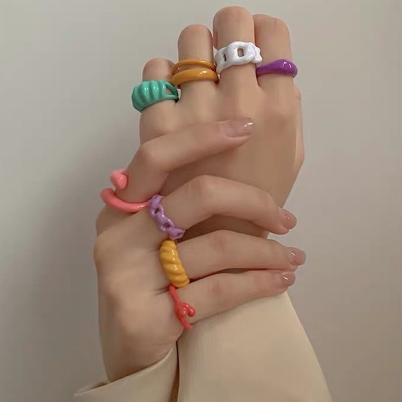 Colorful Geometric Ring Accessories Korea Trendy Fashion Creativity