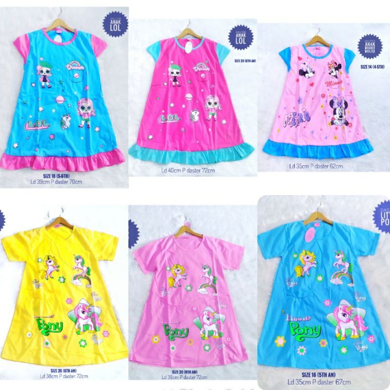 Dress/daster anak karakter lucu LOL/pony/micky dll