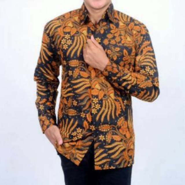 M231 Kemeja Pria Batik Cotton Rich Lengan Panjang Warna Hitam Coklat Merah