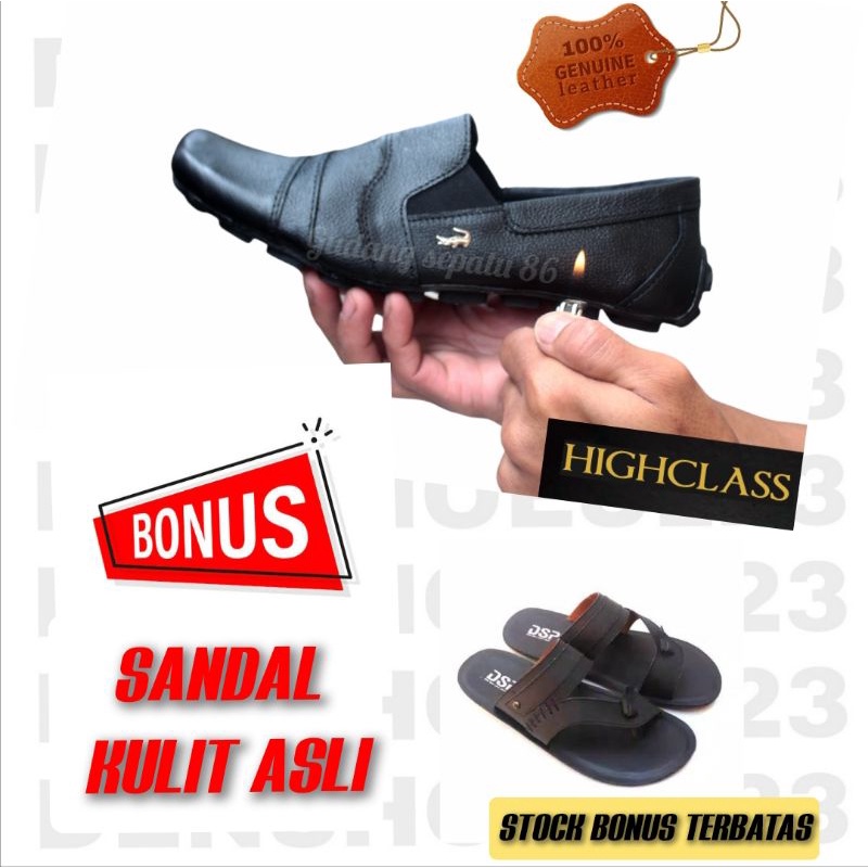 FROMO SEPATU PRIA (BAHAN KULIT ASLI) BONUS SANDAL PRIA (KULIT ASLI)