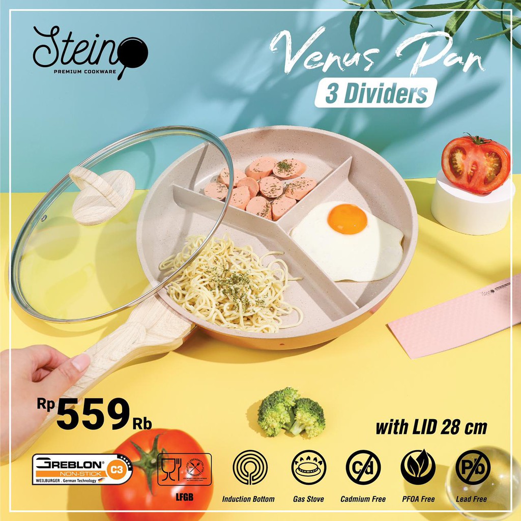 Stein Cookware - Venus Pan 3 Dividers with Lid 28cm (Panci Sekat 3)