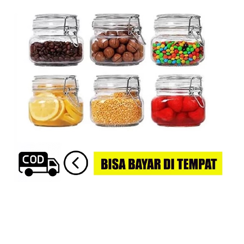GROSIR - Toples Kaca Kedap Udara Dengan Pengait - Toples Jar Kaca - 500 Ml - Bahan Berkualitas
