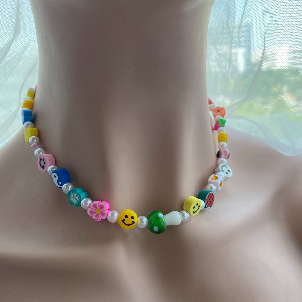 Kalung Manikmanik Tembikar Lembut Warna Warni Liontin Jamurtai Chi Smiley Untuk Wanita