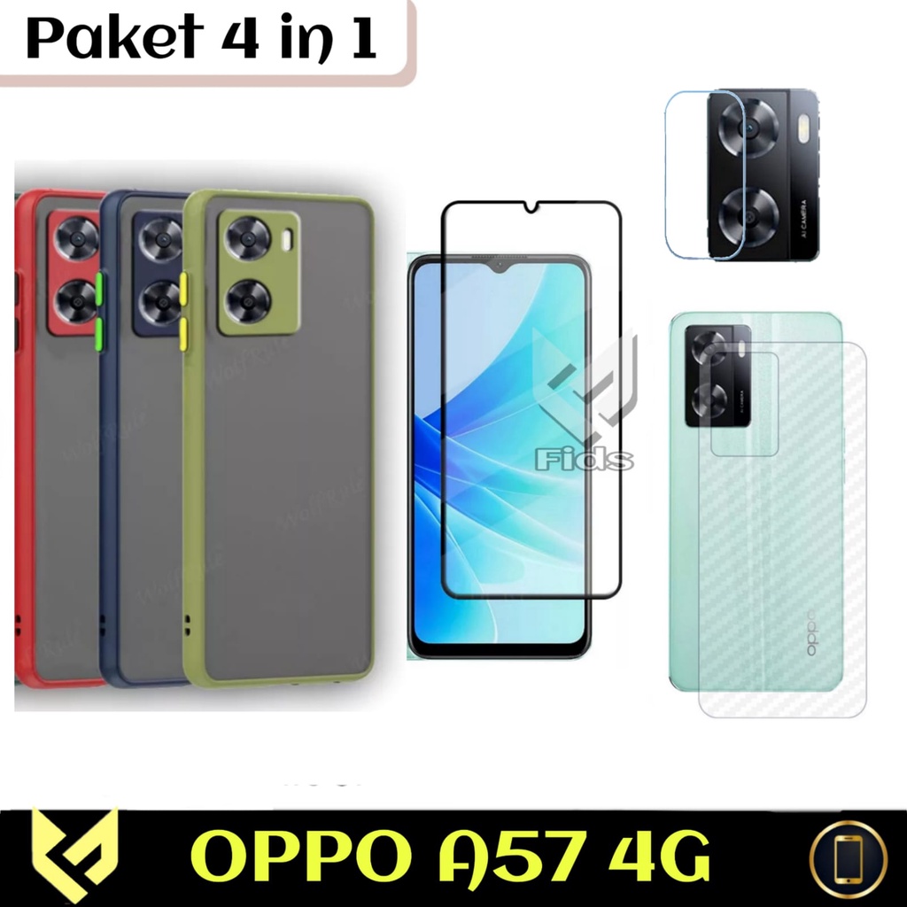 (PROMO) Paket 4 IN 1 Case Oppo A57 4G 2022 SoftCase AERO Color Dove Premium Free Anti Gores Layar &amp; Anti Gores Camera &amp; Skin Carbon Handphone