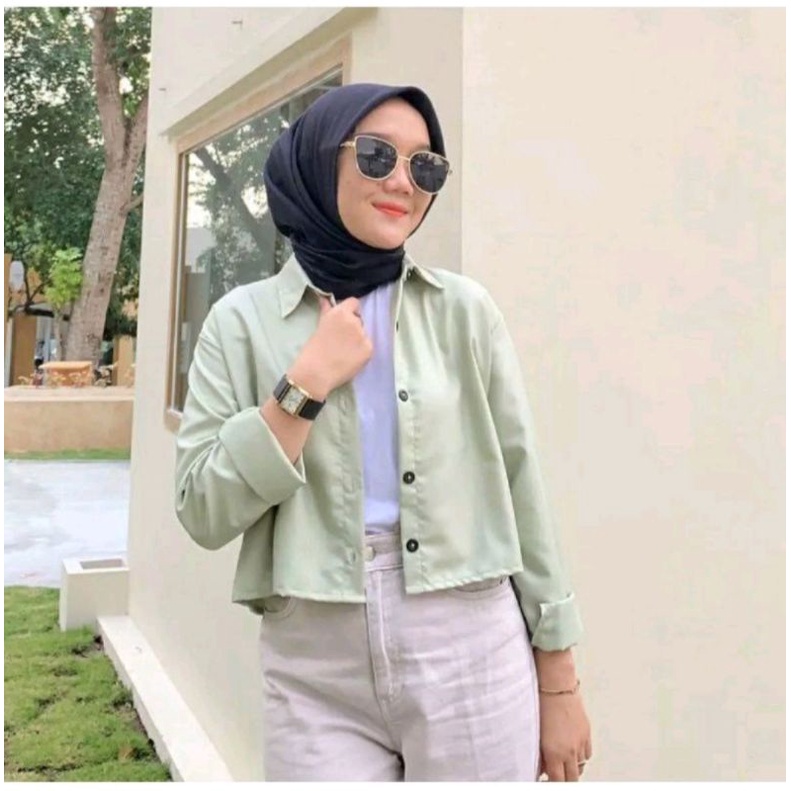 OUTER KEMEJA CROP TOP WANITA LENGAN PANJANG KEMEJA POLOS KEKINIAN