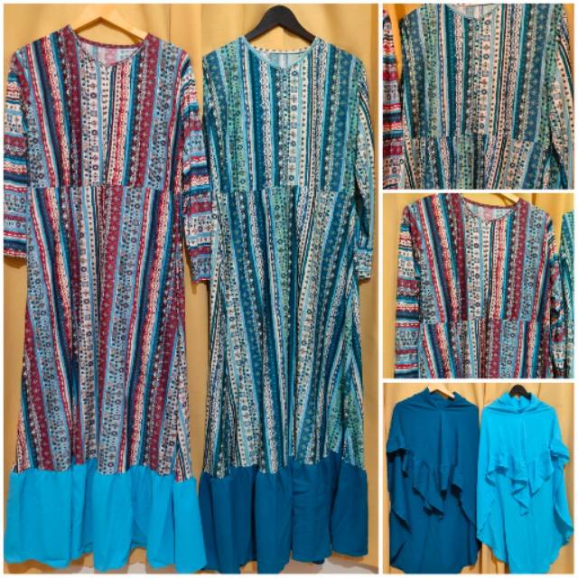 Gamis misbee set syar'i dan hijab etnik gamis modern