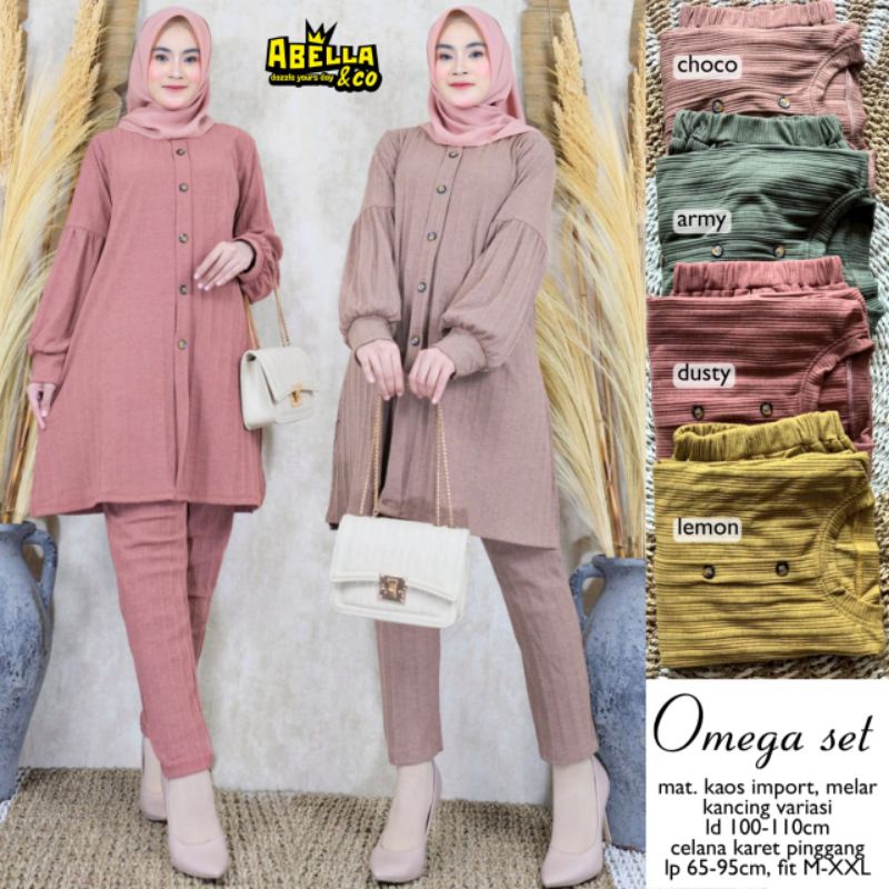 OMEGA SET BY ABELLA/ BAJU SETELAN TUNIK JUMBO / ONESET BIGSIZE MELAR / SETELAN BIGSIZE BAHAN KAOS IM