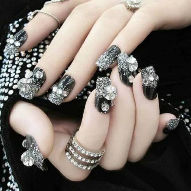 (BK) Wedding fake nail Black Diamond kuku palsu 3D