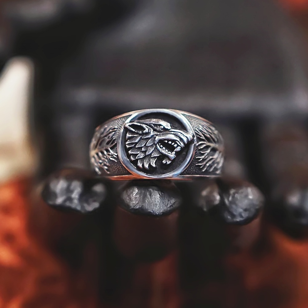 Cincin Bahan Stainless Steel 316l Desain Serigala Game Of Stark Gaya Vintagepunkbiker Untuk Pria