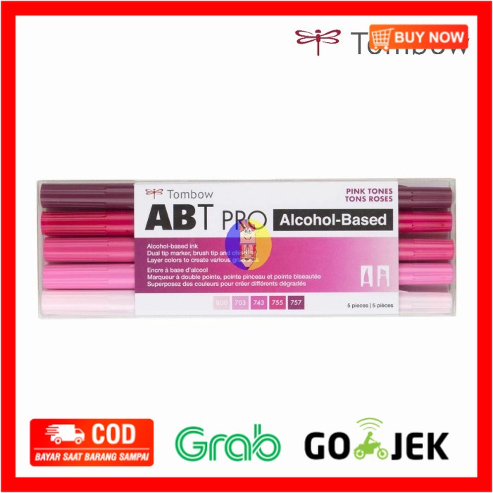 

(BISA COD) Tombow ABT PRO Dual Brush Pen Set 5 Colors Alcohol Based - Pink Tones