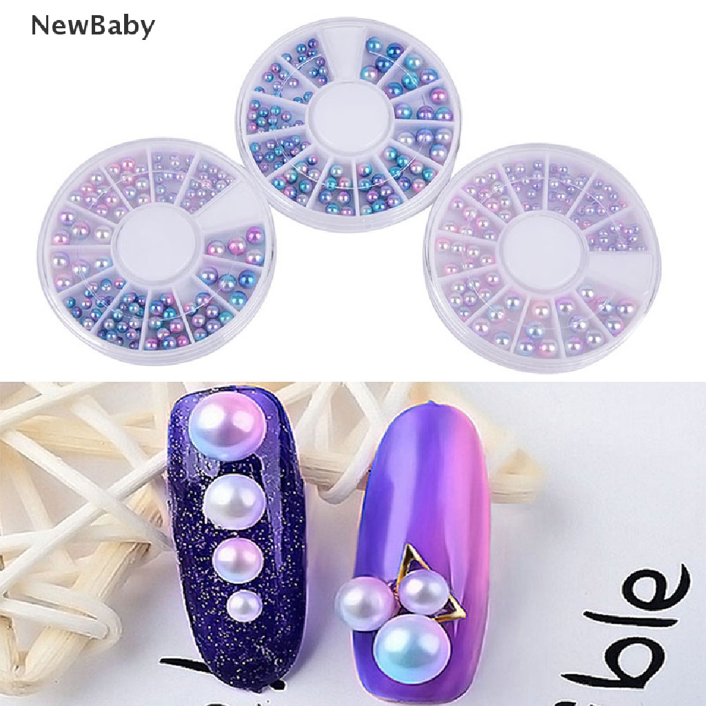 Manikmanik Mutiara Flat Back 3D Warna Gradasi Untuk Dekorasi Nail Art