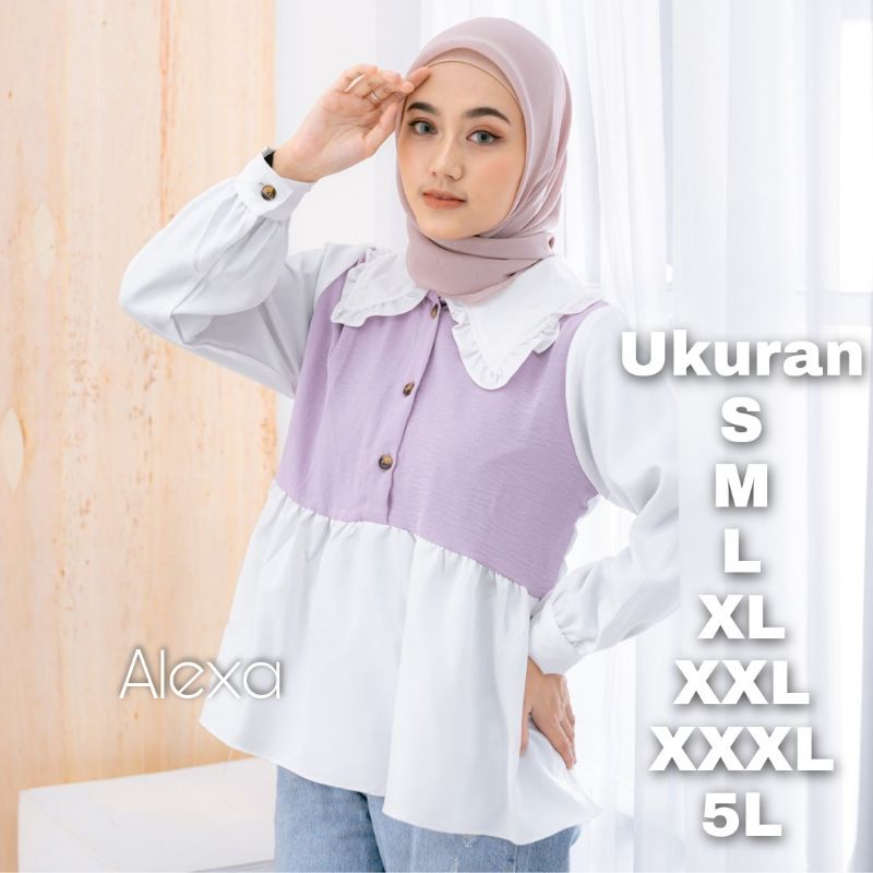 Alexa Blouse Ukuran S M L XL XXL XXXL 5L Baju Kemeja Atasan Korea Blouse Wanita jumbo Big Size Over Size