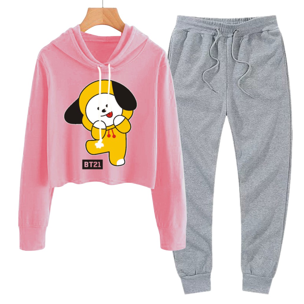 BESS - Baju Setelan Wanita Murah / Setelan Hoodie Crop + Jogger Abu - CIMY DANCE