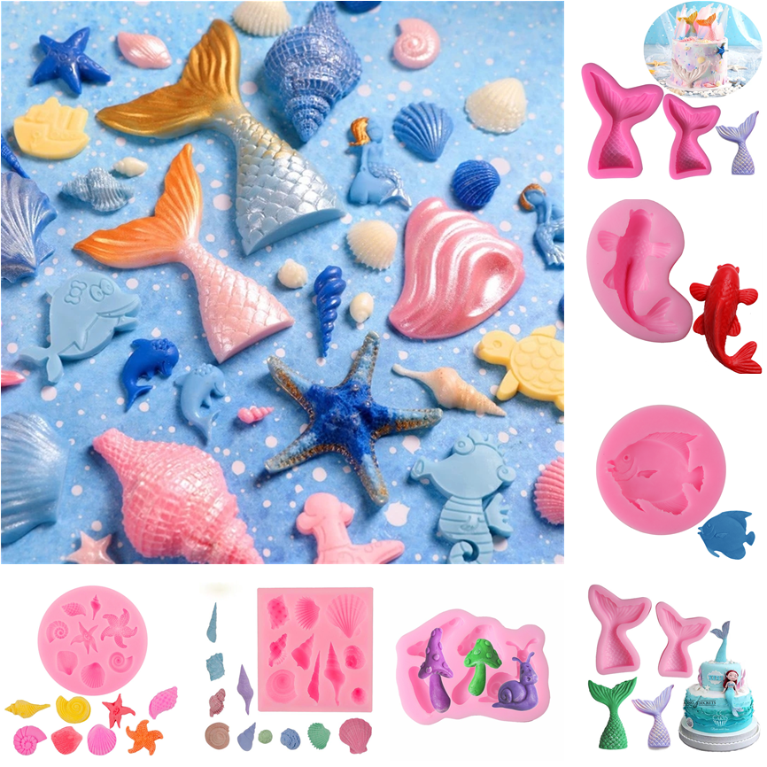 Cetakan Sabun / Cokelat / Fondant Bentuk Ekor Mermaid / Bintang Laut / Keong Bahan Silikon Untuk Dekorasi Kue Diy