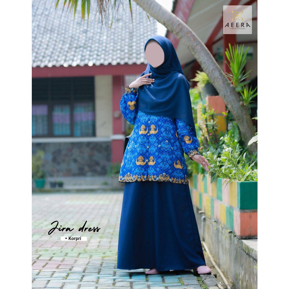 Gamis Dinas PNS New Batik Korpri Jira Dress by Aeera Bahan Toyobo 40s Busui Friendly Tangan Manset K