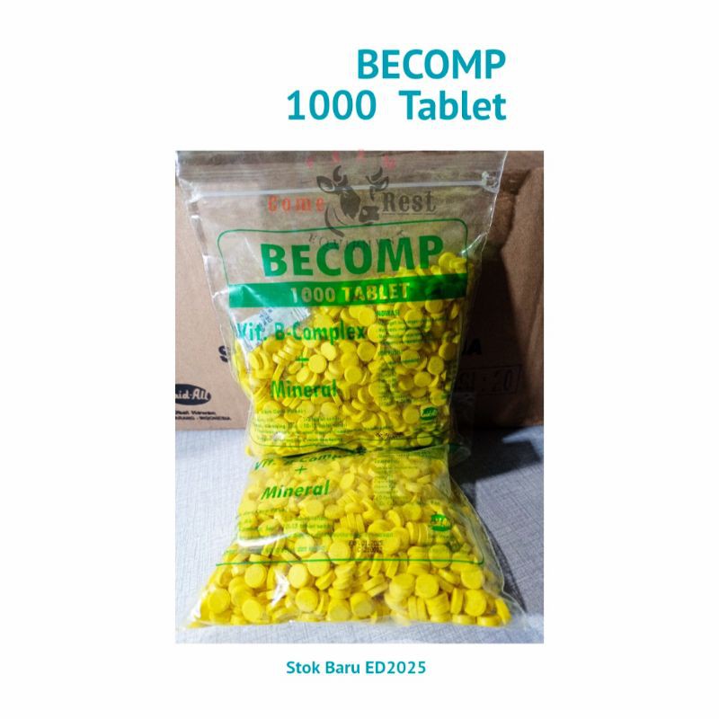 BECOMP vitamin B complex+mineral untuk ternak unggas, sapi, kambing, babi isi 1000 tablet