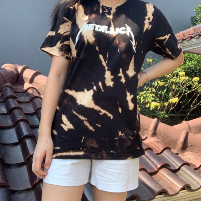 kaos metallica acid wash tie dye tee unisex oversized