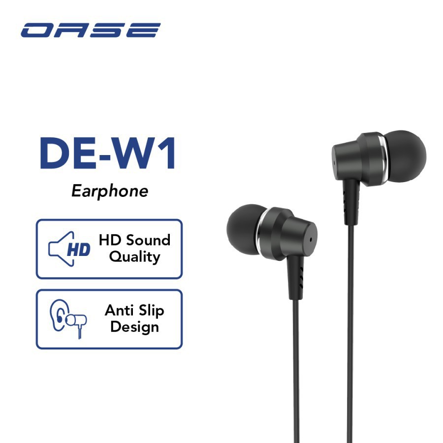 OASE EARPHONE DE-W1 HEADSET FULL - HD AUDIO ANTI SLIP CABLE 120CM WITH MIKROFON 3.5MM UNIVERSAL