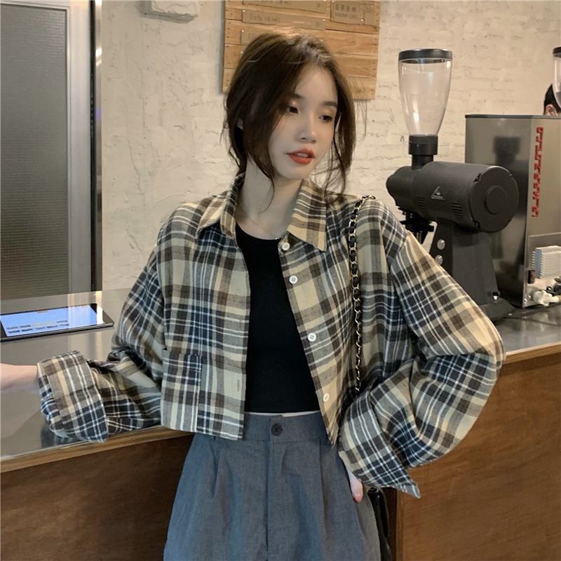 [chaoo.id]Kemeja Kotak-kotak Lengan Panjang Wanita jaket wanita