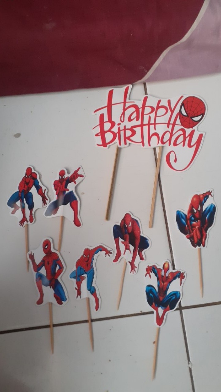 Topper Cake/cupcake, Hiasan Kue Ulang Tahun, Motif Spiderman