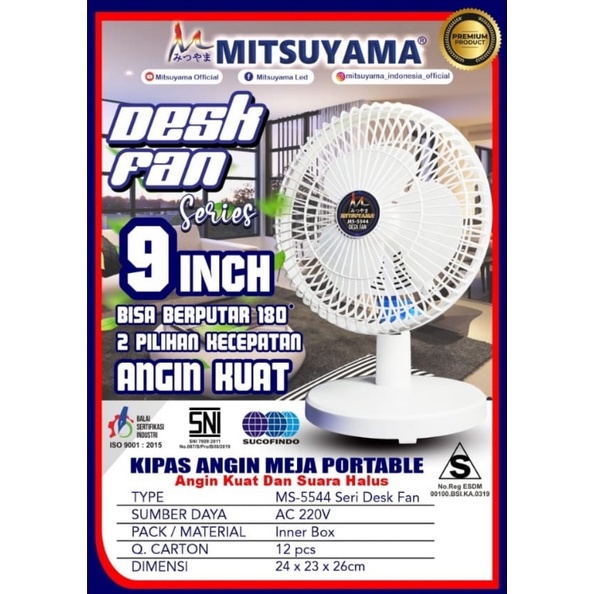 Kipas Angin Meja Mistuyama MS-5544 Seri Desk Fan 9&quot; / Kipas Angin Portable 9 inch AC 220V / Kipas Portable 9 inch / Kipas Duduk