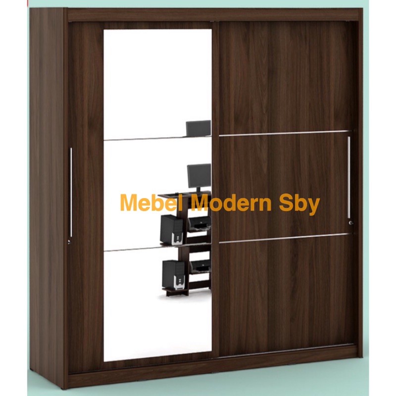 Lemari Sliding Kayu Cokelat 2 Pintu Minimalis
