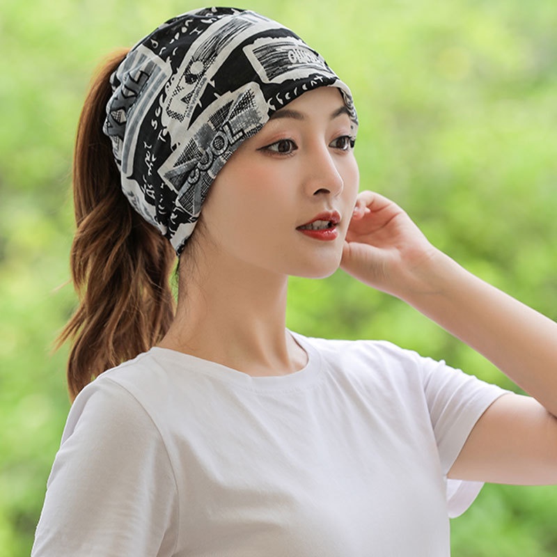 Baotou cap women's thin summer ice silk headgear outdoor sports neck sleeve printing turban cap pregnant women confinement cap