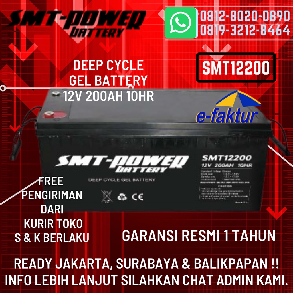 AKI KERING VRLA SMT-POWER 12V 200AH - BATERAI INDUSTRI / SOLARCELL