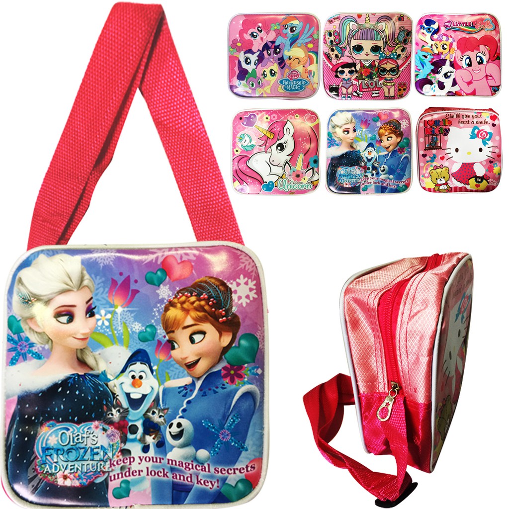 TAS SELEMPANG TAHU ANAK CEWEK KARAKTER FROZEN D420 SPON WARNA PINK