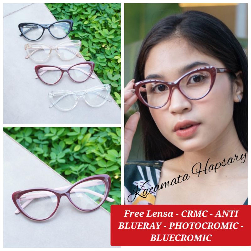 ( TERBARU ) KACAMATA WANITA CAT EYE PAKET LENSA ANTI RADIASI | KACAMATA MINUS | FRAME SUZHI 2020