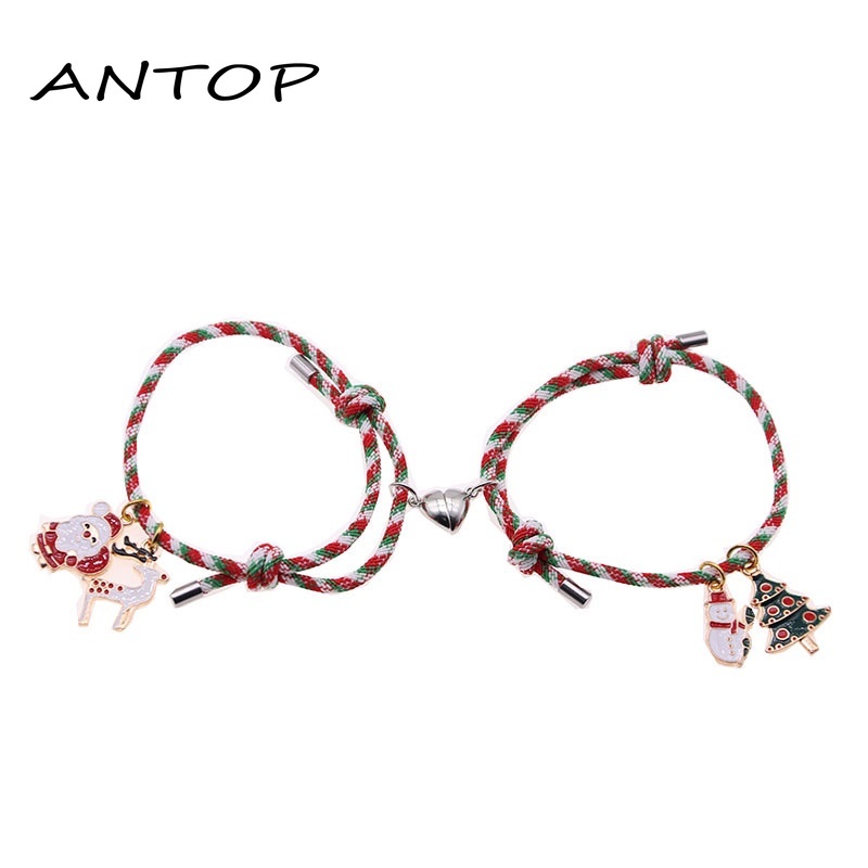 2 Pcs Beberapa Magnet Gelang Menarik Santa Claus Kreatif Adjustable Pesona Gelang Cinta Hadiah Natal ANTOP
