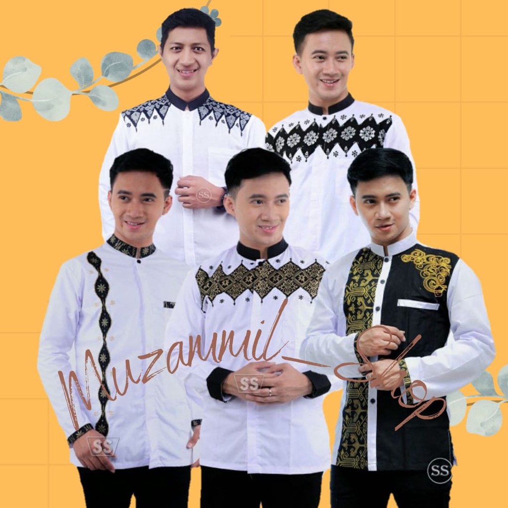 Koko Batik Fashion Muslim Kombinasi C07 Al Haramain Putih Dewasa