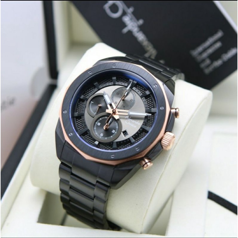 ORIGINAL GARANSI RESMI JAM TANGAN PRIA ALEXANDRE CHRISTIE ROSEGOLD BLACK RANTAI STAINLESS STEEL ARLO