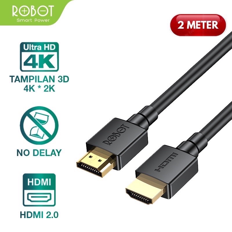 (ROBOT FH-02) Kabel HDMI ultra HD 4K 3D Hight Definition Panjang 2 Meter Cable HDMI FULL HD 1080p