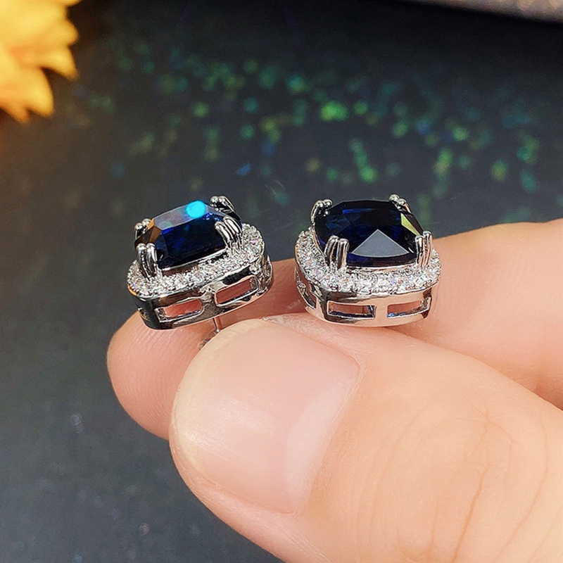 Anting Stud Cubic Zirconia Warna Biru Untuk Wanita