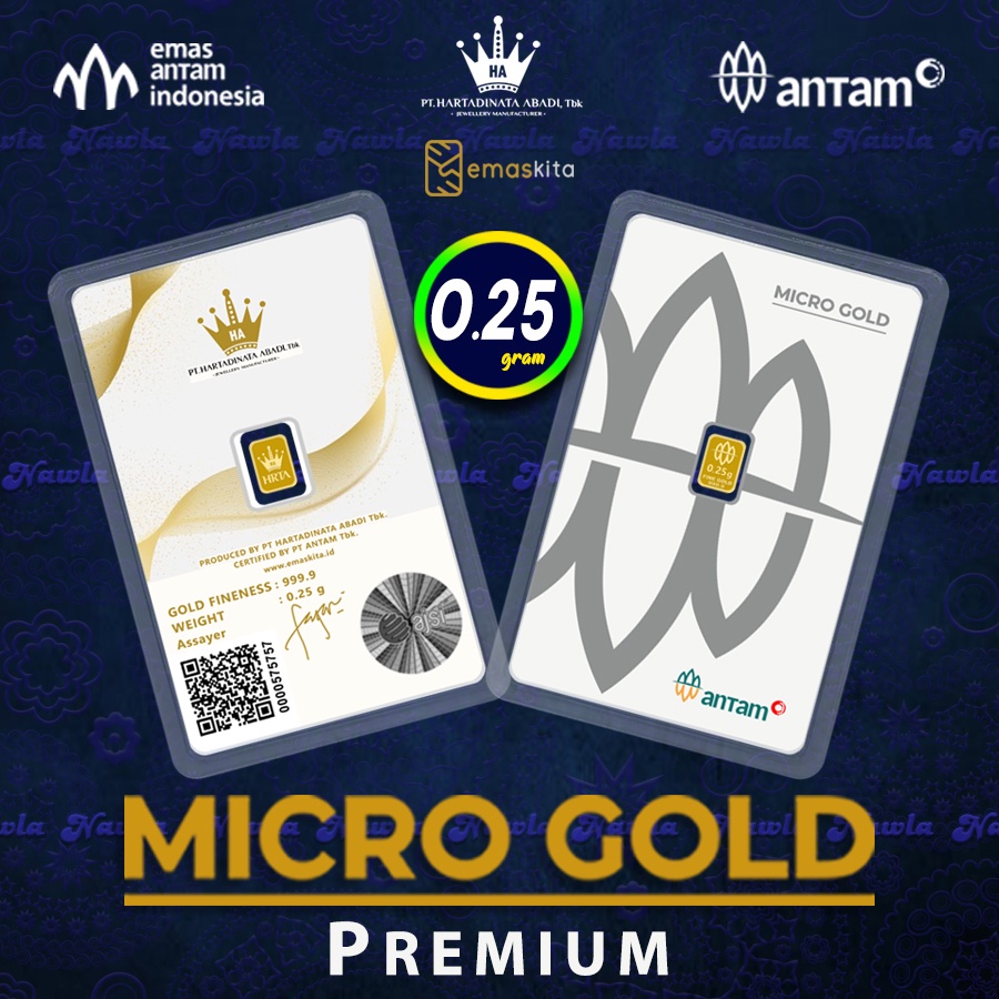 Antam 0.25 gram Micro Gold Premium Emas Murni 24 Karat Hartadinata x Antam Logam Mulia Emaskita