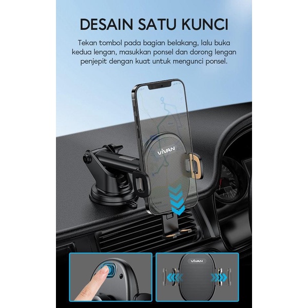 Vivan CHS10 Car Mount Phone Holder Automatic Lock Dashboard Kaca Depan