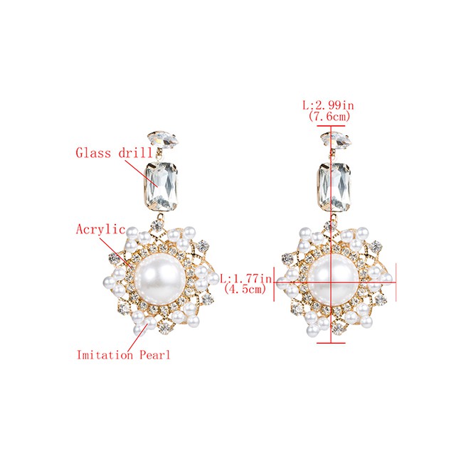 LRC Anting Tusuk Fashion White S925 Silver Needle Acrylic Diamond Imitation Pearl Flower Earrings