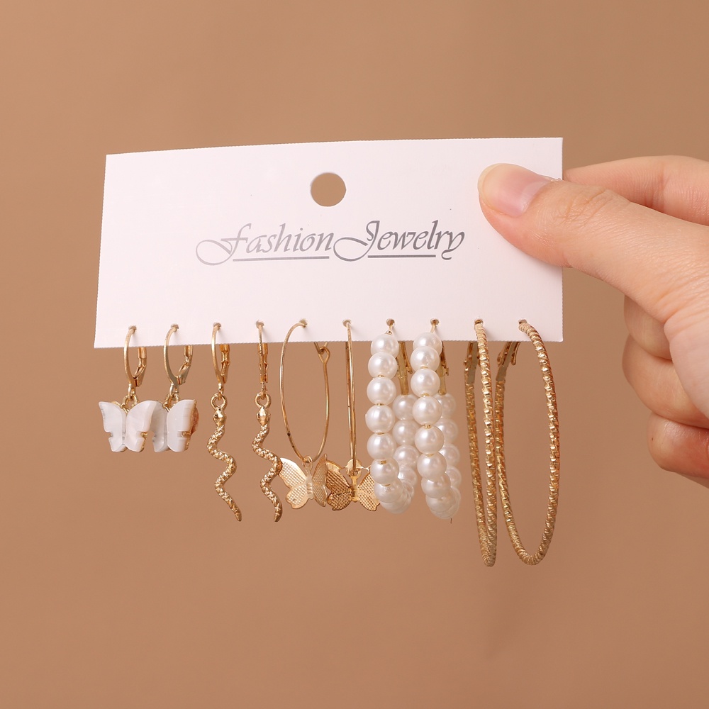 10 piece set hoop earrings pearl fashion temperament retro butterfly snake earrings for women