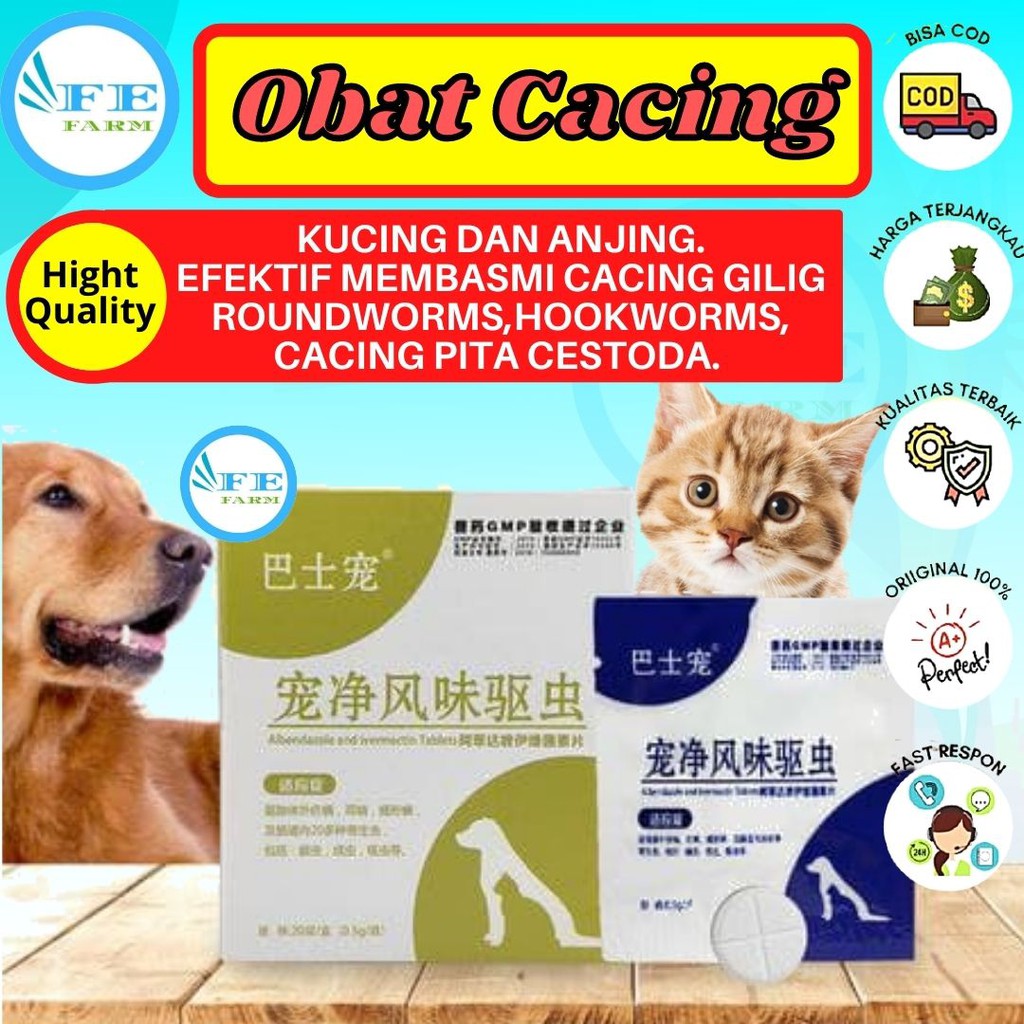 Obat Cacing Cacingan Kucing Anjing Tablet Sachet FEFARM