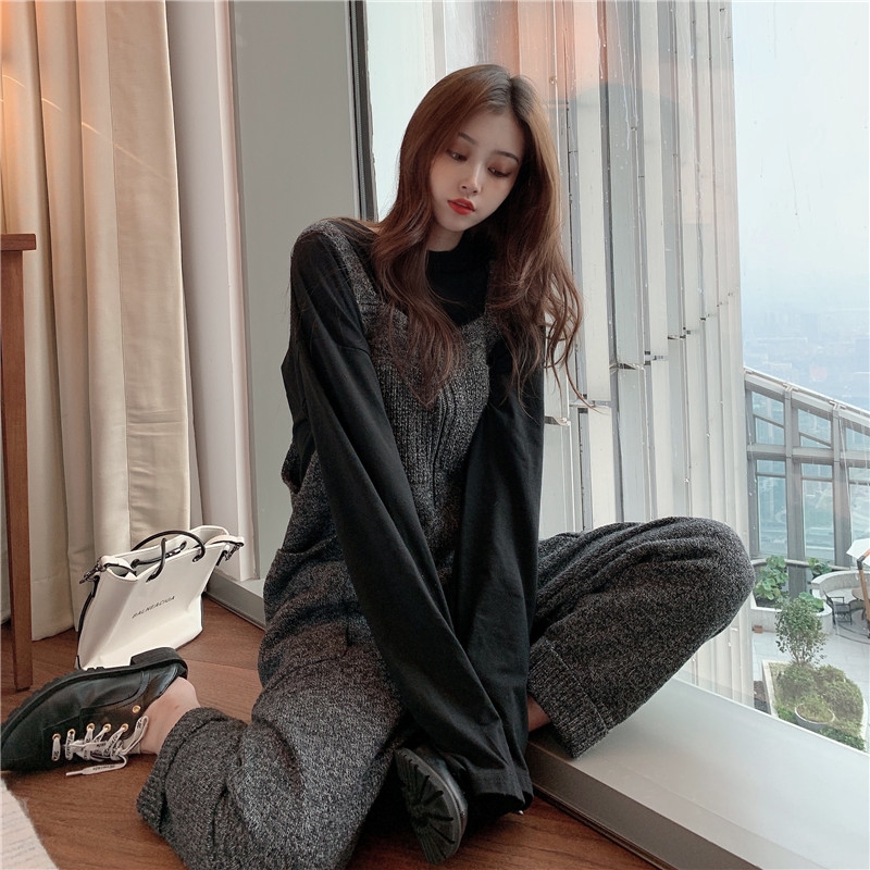 2Pcs Set Sweater O Neck Oversized Celana  Panjang  Lebar 