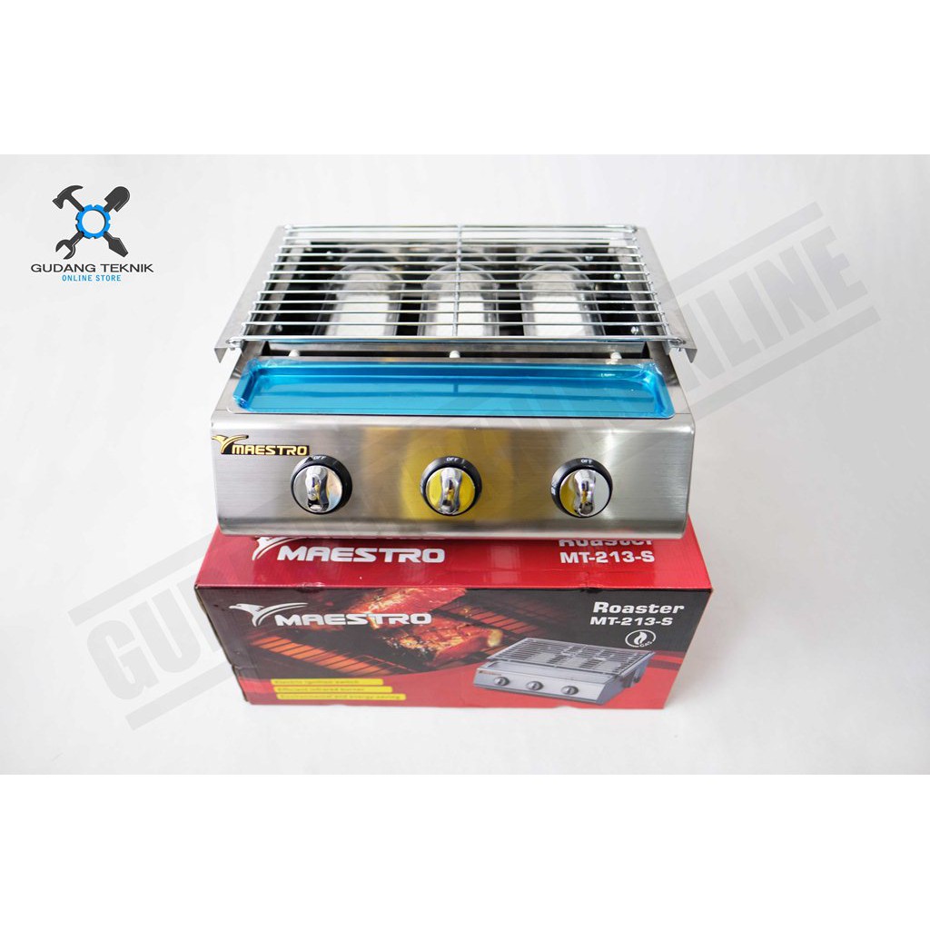 Kompor Panggang Sosis 3 Tungku FULL STAINLESS MAESTRO MT213S / Kompor Gas Roaster Pemanggang MT-213S