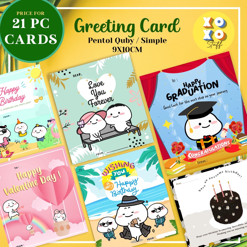 

21PC Quby Pentol Cards ( Birthday/ Anniversary/ Wedding/ Valentine / Graduation/ Get well soon) - same design