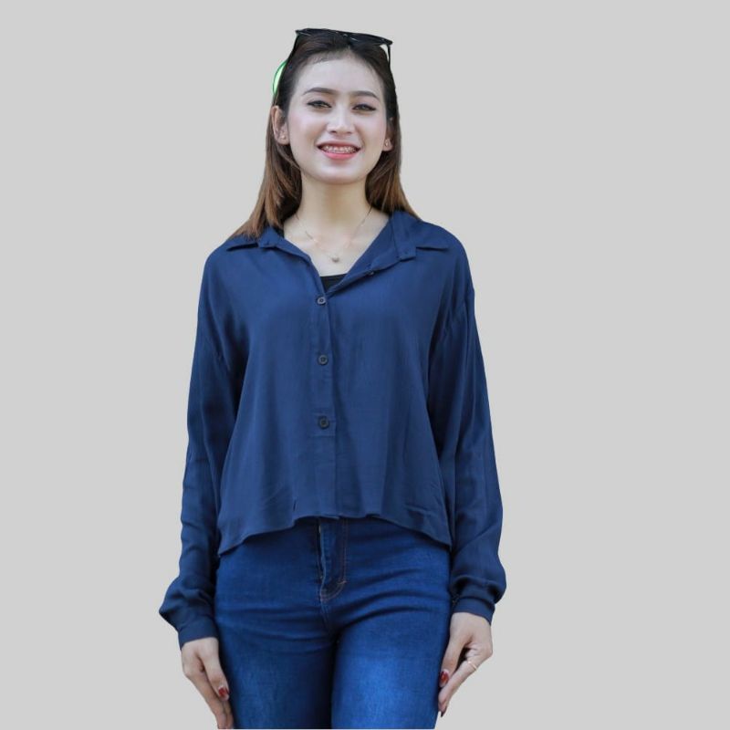 Kemeja Crop Crinkle Premium Airflow // Premium Keisya Crop // Kemeja Wanita Crop LD 110cm // Crop Cr