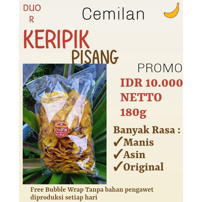 

Keripik Pisang Duo R Renyah Gurih Keriukkk 180g Free Taster 1 PCS