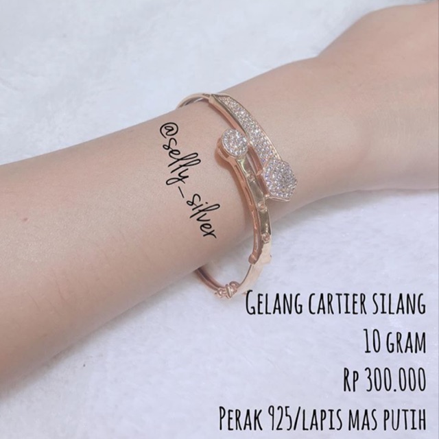 GELANG CARTIER SILANG PERAK  925 PERHIASAN PERAK  LAPIS 