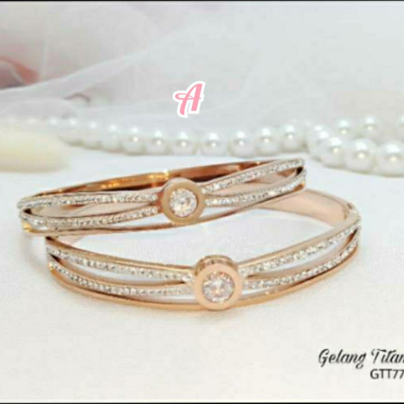 Gelang bangle korea titanium anti karat Uk 6cm rosegold GBT-01